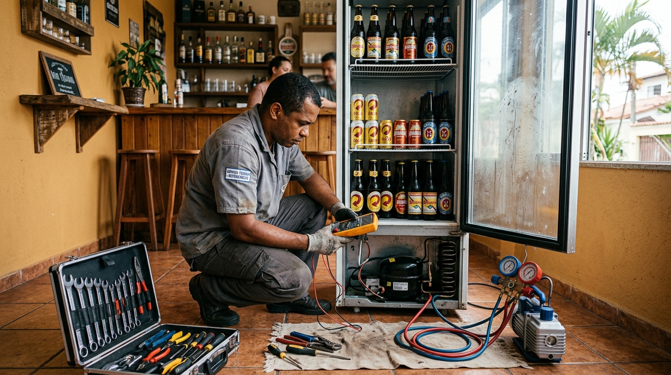 Substituição de termostato de cervejeira em serviço técnico em Cabo Frio‑RJ
